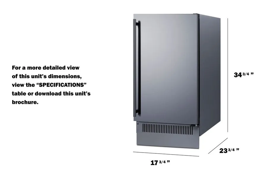 Льдогенератор Summit BIM182O 18"W Built-In Undercounter Ice Machine Stainless St