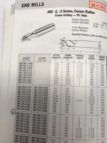 Режущий инструмент 1/2 2 FLUTE SE 45 DEGREE HH CARBIDE END MILL W/.010cr. MICRO1