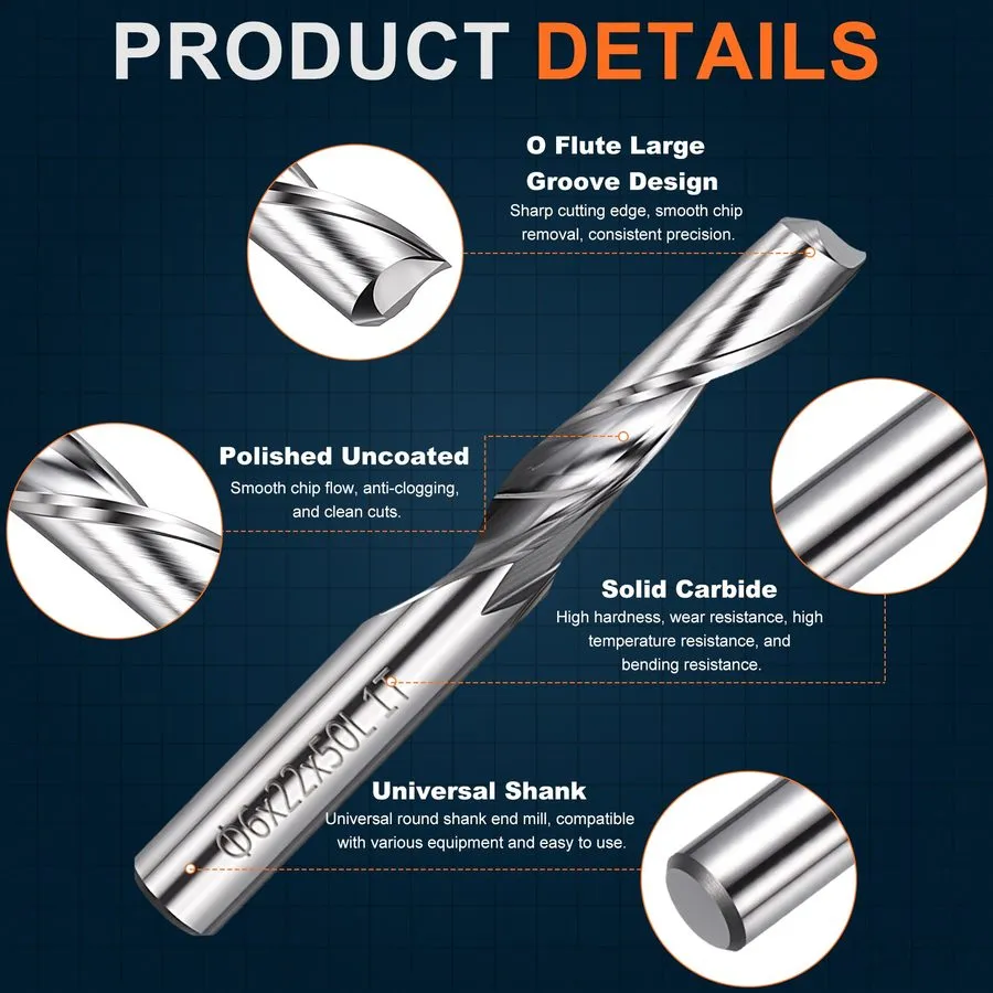 Режущий инструмент Carbide Upcut Spiral Router, 0.24" Shank 6mmx22mm 1 Flute End — фото лота 2
