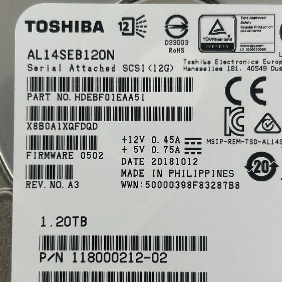 Жёсткий диск AL14SEB120N Toshiba 1.2TB 10K RPM 12Gbps 2.5" SAS HDD HardDrive