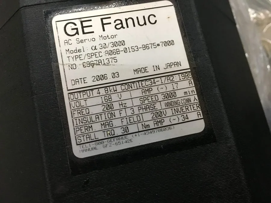 Серводвигатель FANUC A06B-0153-B675 a30/3000 AC Servo Motor 3000rpm 4.8kW 168V 1