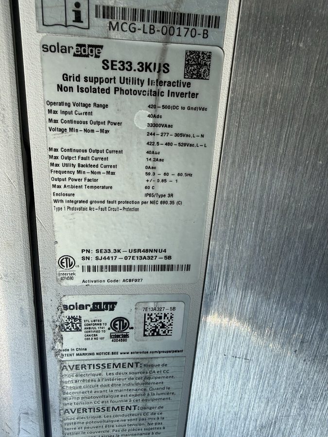 Инвертор SOLAREDGE SE33.3KUS 3-PHASE INVERTER 277/408VAC USR48BNU4