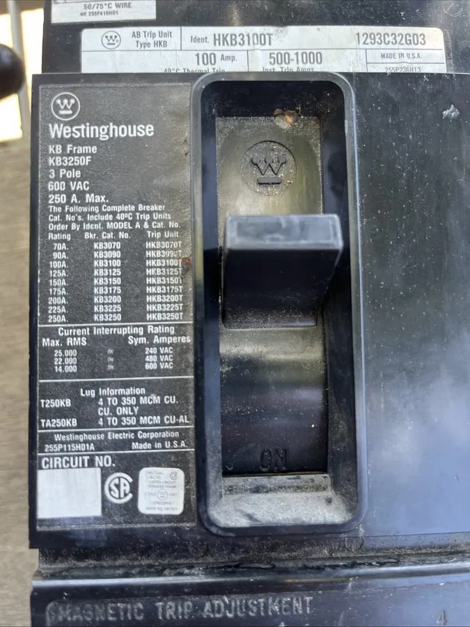 Автоматический выключатель Westinghouse Circuit Breaker HKB3100T 100 Amp 480 V T — фото лота 2