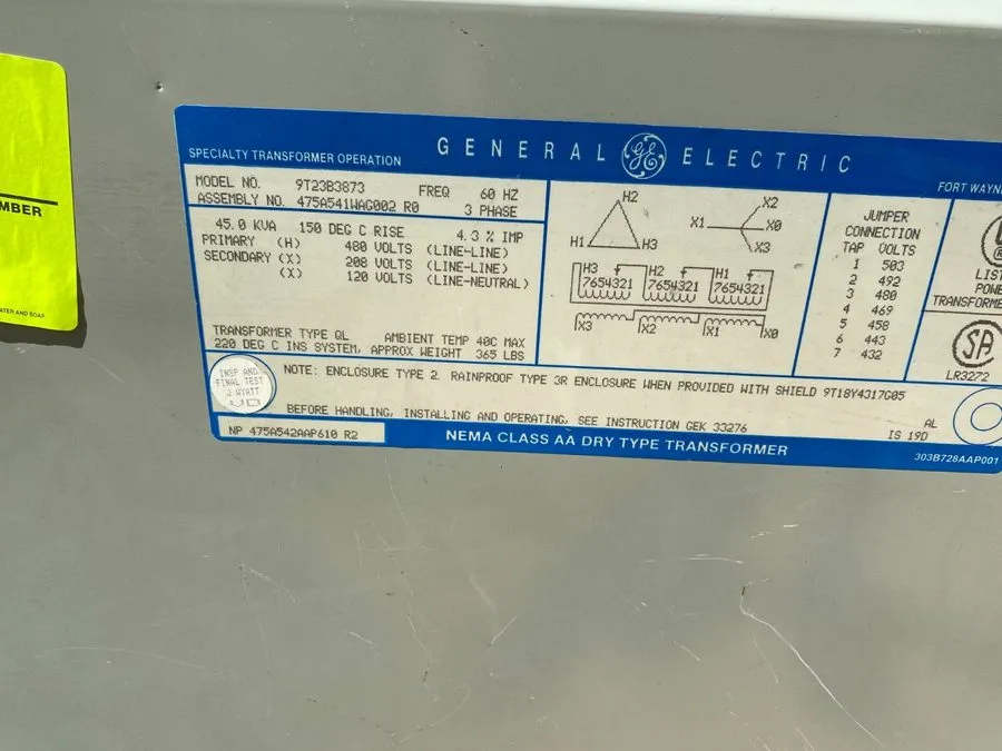 Трансформатор Transformer/ General Electric Model 9T23B3873 45 Kva 480 Step-Down — фото лота 1