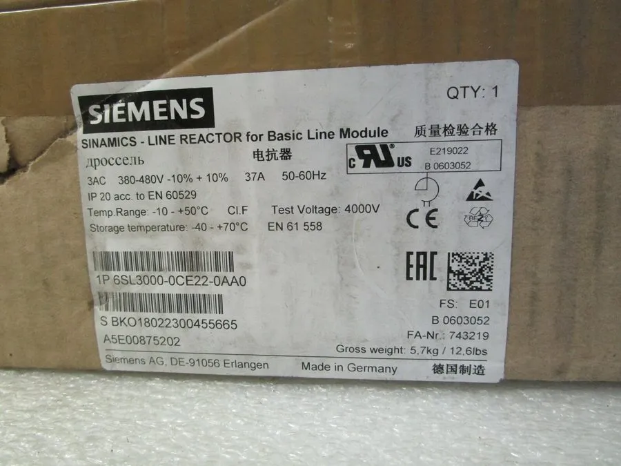 Частотный преобразователь 6SL3000-0CE22-0AA0 SIEMENS SINAMICS LINE REACTOR
