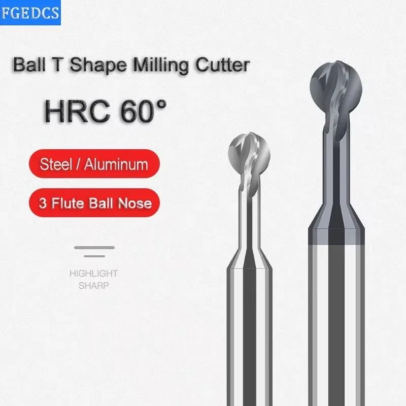 Режущий инструмент FGEDCS Carbide Ball T-Slot End Mill HRC60 R0.75-R6 Steel Alum — фото лота 1