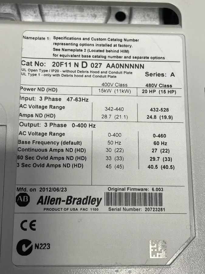Частотный преобразователь 20F11ND027AA0NNNNN