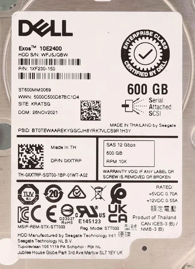 Сервер Dell 0XXTRP ST600MM0069 600GB 10K 12Gbps SAS 2.5 Inch Server Hard Drive