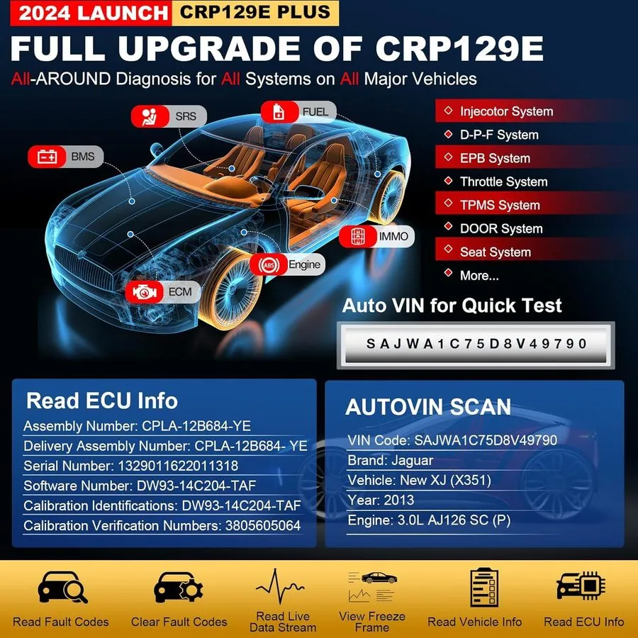 Диагностический сканер 2026 Launch CRP129E V2.0 Elite OBD2 Car Scanner Engine SR