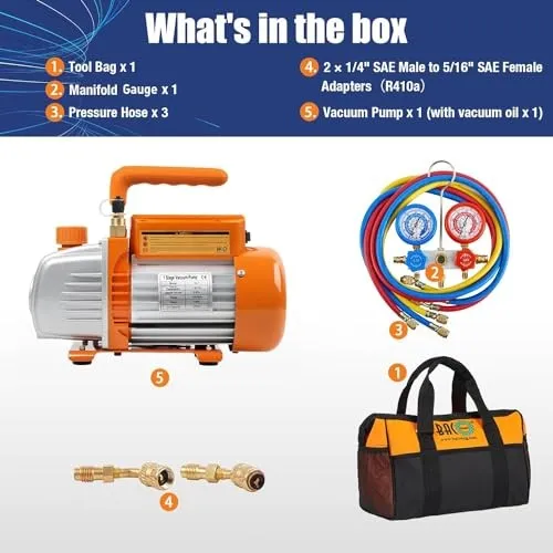 Насос 3.6CFM 1/4HP AC Vacuum Pump and Gauge Set, HVAC Vacuum Pump Kit & 3Way — фото лота 2