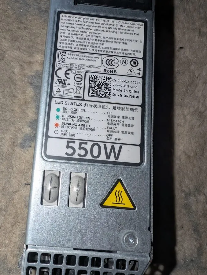 Блок питания Dell 0RYMG6 PowerEdge R320 R420 Server Power Supply 550W — фото лота 1