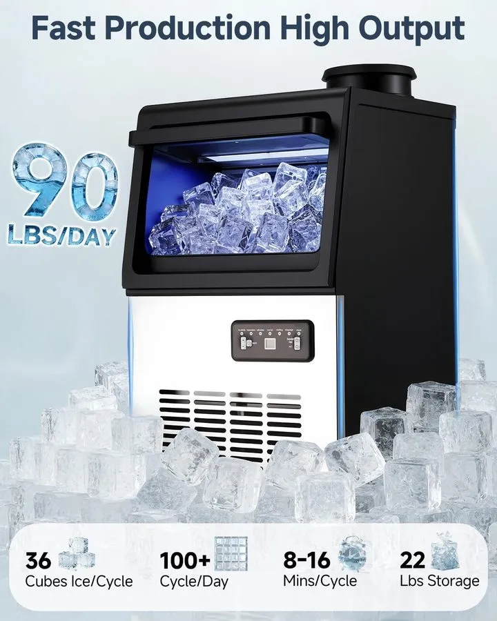 Льдогенератор Commercial Ice Maker 90lbs/24H 18lbs Storage Auto Clean Full Bin I