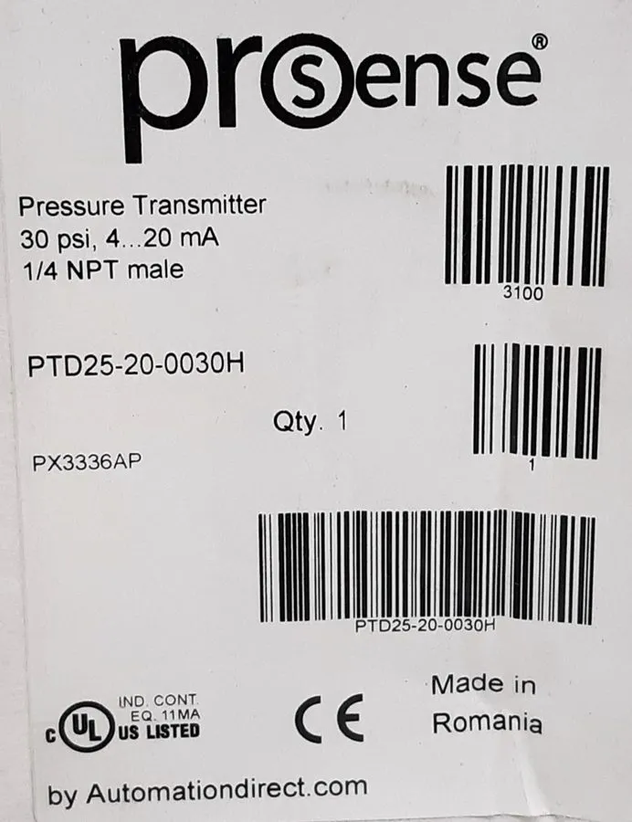 Датчик давления Lot 4 PROSENSE PTD25-20-0030H PRESSURE TRANSMITTER, 32V DC, 290 