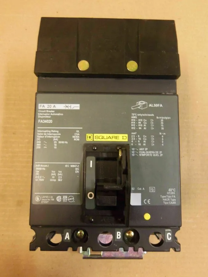 Автоматический выключатель Square D FA34020 I-Line Circuit Breaker 20A 3-Pole 48