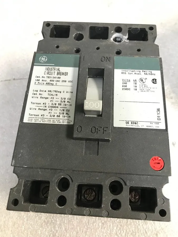 Автоматический выключатель General Electric GE TED134100 3Pole 480 V.A.C Circuit