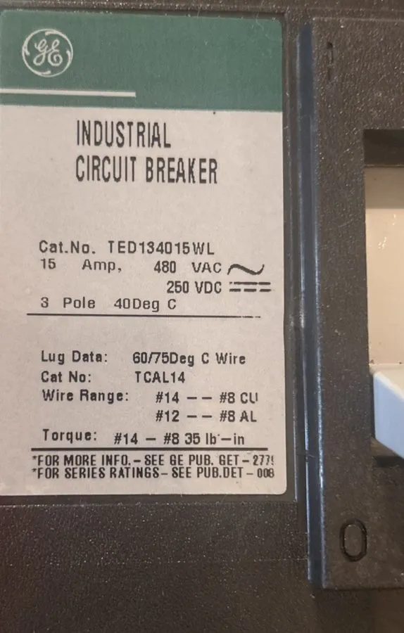 Автоматический выключатель General Electric TED134015WL 15 AMP Circuit Breaker 4