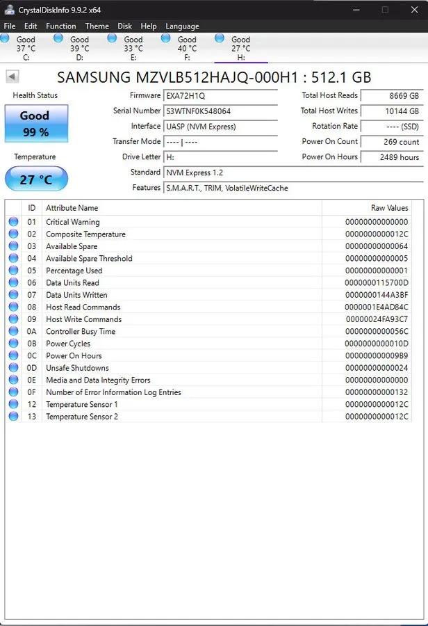 SSD-накопитель 512GB NVMe PCIe M.2 2280 SSD Samsung PM981 94% 97% Health — фото лота 2
