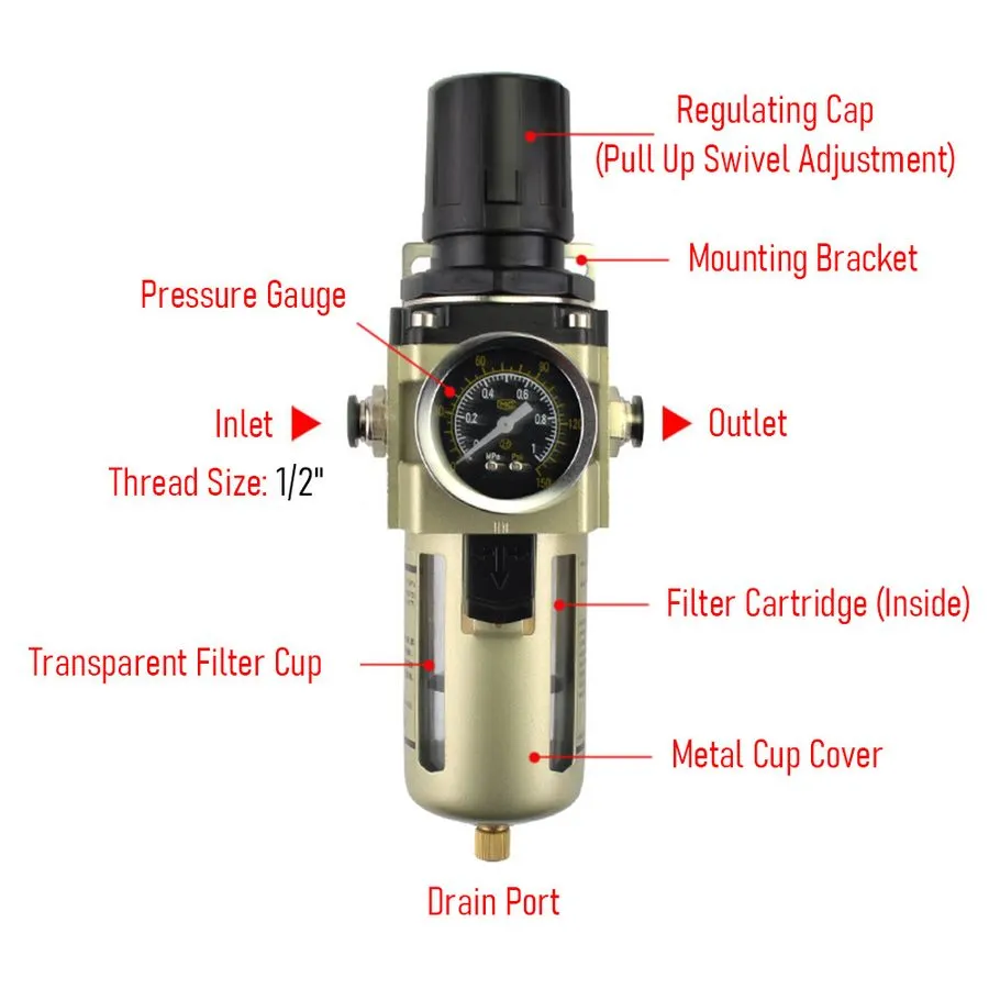 Трубопроводная арматура 1/2" Inch BSP Air Filter Pressure regulator AW4000-4D wi — фото лота 1