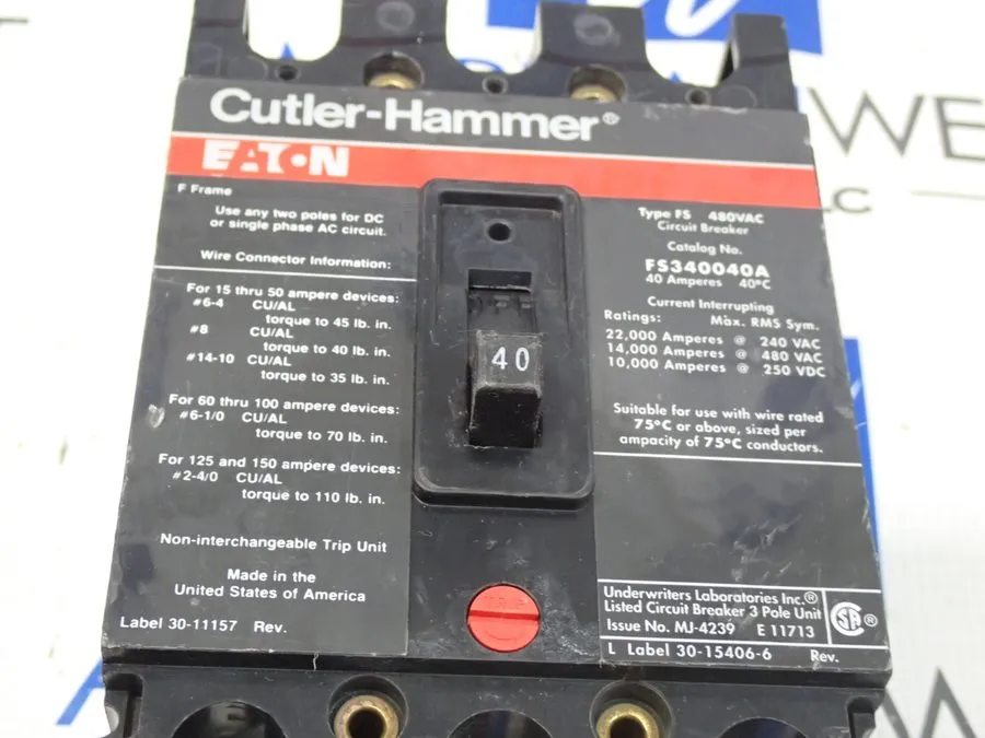 Автоматический выключатель FS340040A Cutler-Hammer Type FS Circuit Breaker 3 Pol