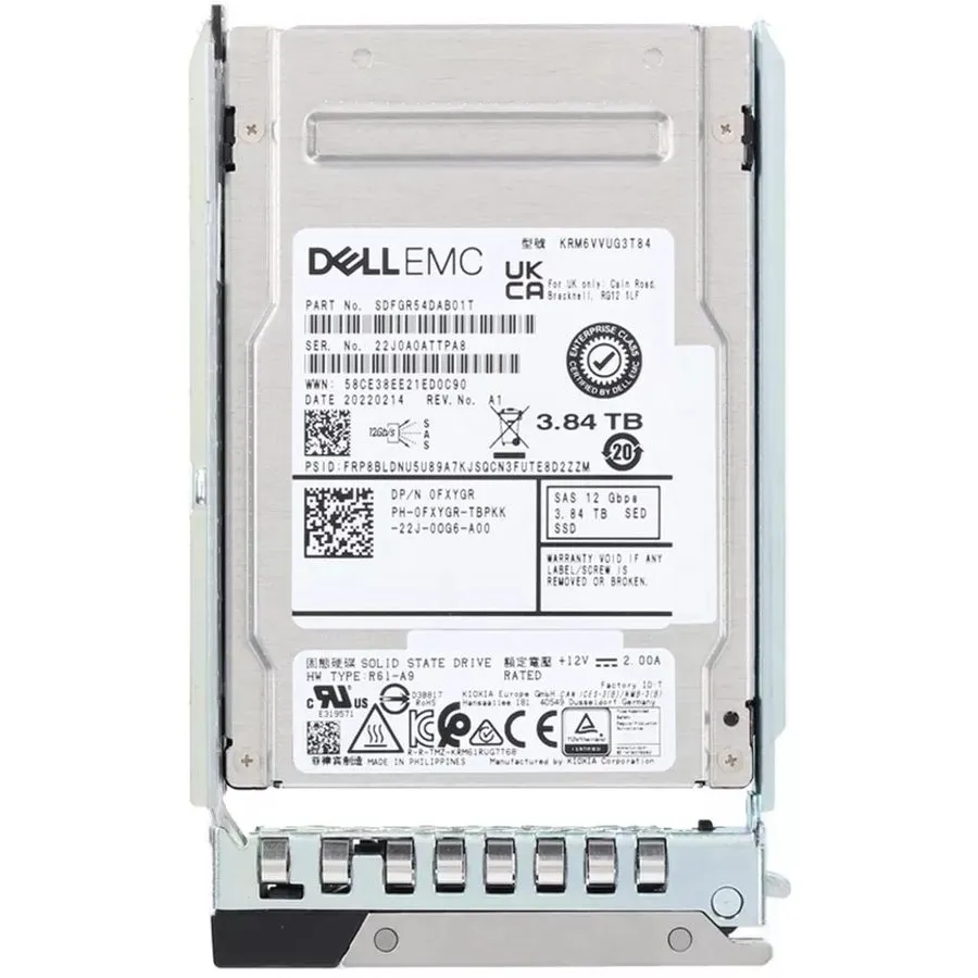 SSD-накопитель FXYGR 0FXYGR Dell 3.84TB 12Gbps SAS MU TLC SED 2.5'' SSD 14/15/16