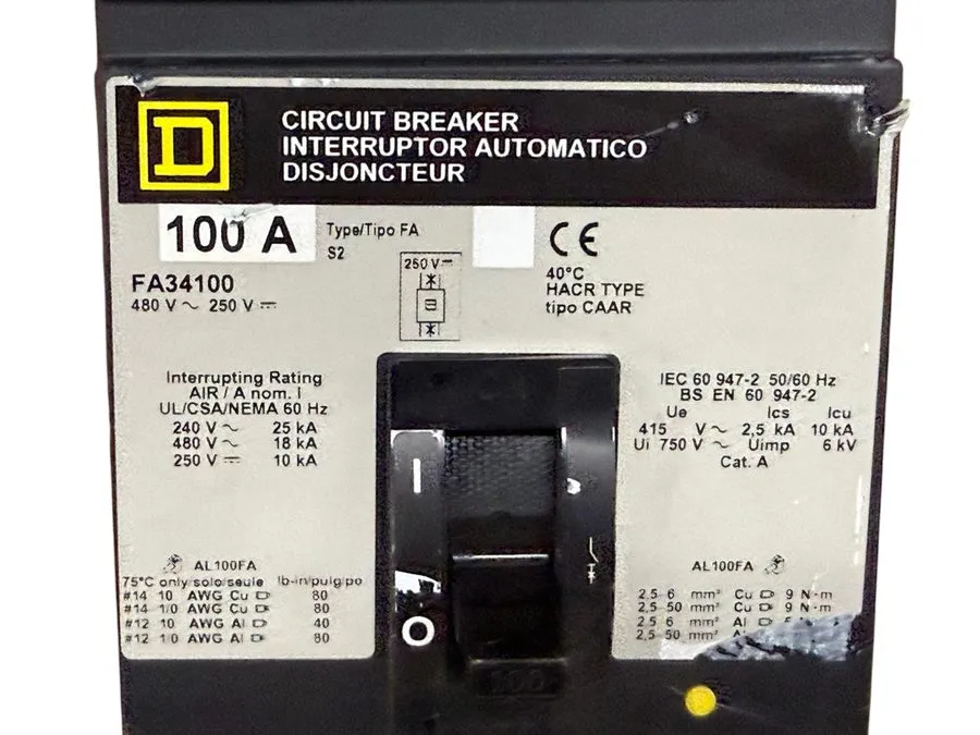 Автоматический выключатель Square D FA34100 3p 100 amp 480v Gray I line Circuit