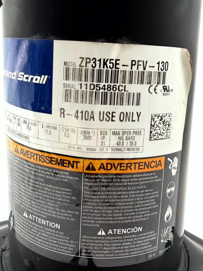 Компрессор Copeland ZP31K5E-PFV-130 Scroll Compressor 2.5 Ton 208-230V 1PH 31100 — фото лота 2