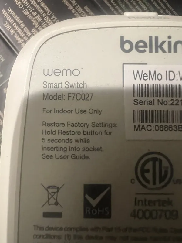 Коммутатор Belkin WeMo Switch Smart Plug F7C027 Wi-Fi Alexa and Google Assistant — фото лота 2