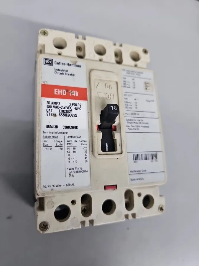 Автоматический выключатель Eaton EHD3070 3 pole 70 amp EHD 14kA@480v EHD14k Circ
