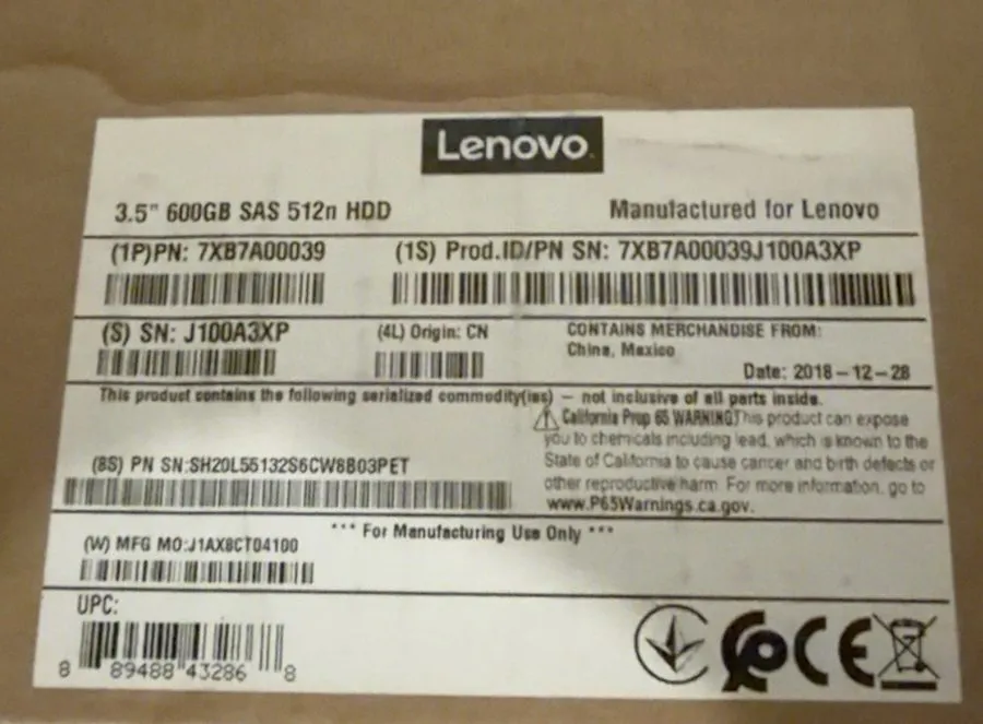 Сервер Lenovo 7XB7A00039 00YK028 600GB 15K 3.5"SAS 12G Server HDD Hard Drive