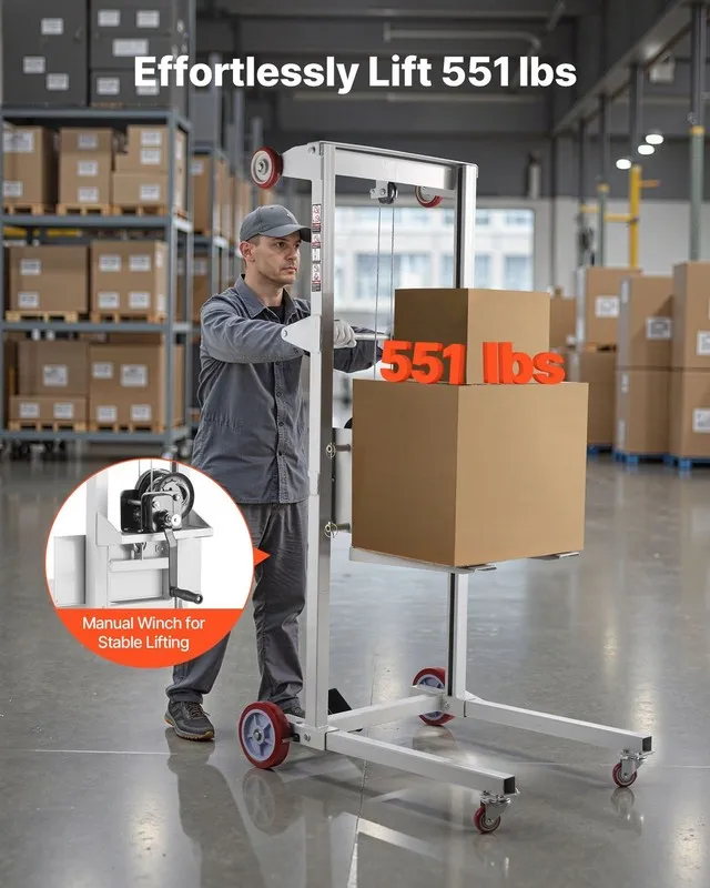 Оборудование Manual Winch Stacker: 551lb Capacity, 6-Wheel, Q235 Steel, 18.1-70i — фото лота 1