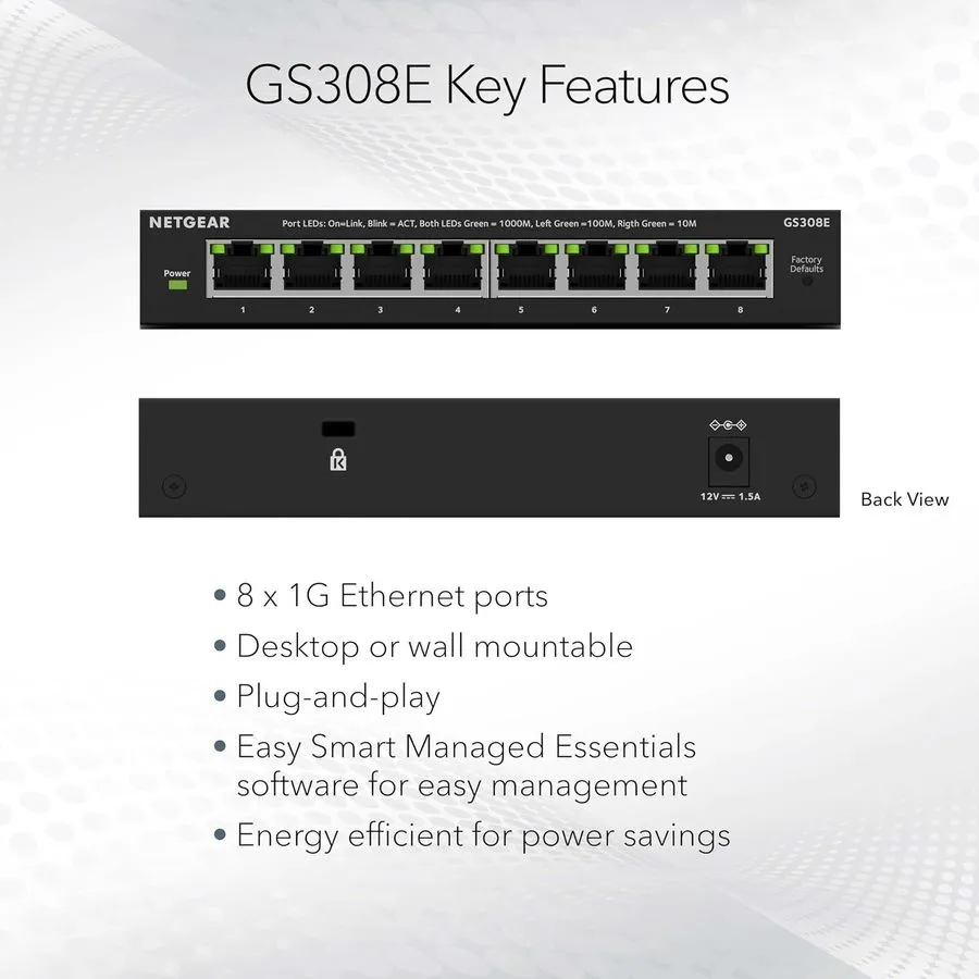 Коммутатор 8-Port Gigabit Ethernet Easy Smart Managed Essentials Switch (GS308E)