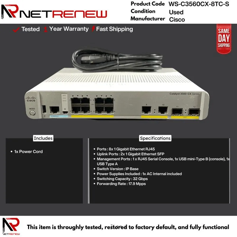 Коммутатор Cisco WS-C3560CX-8TC-S Ethernet Switch 8 Port
