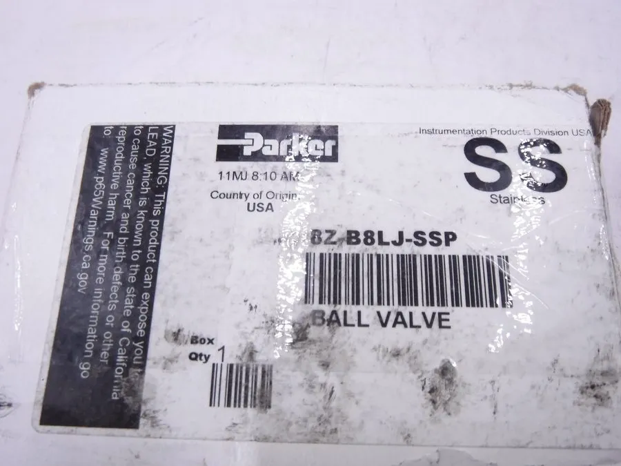 Клапан Parker 8Z-B8LJ-SSP: 1/2" Tube OD Stainless Steel 2-Way Ball Valve