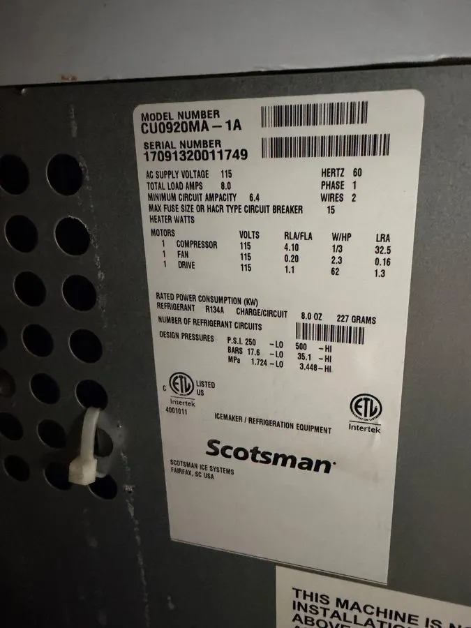 Льдогенератор Scotsman CU0920MA1 Ice Maker 100lbs — фото лота 1