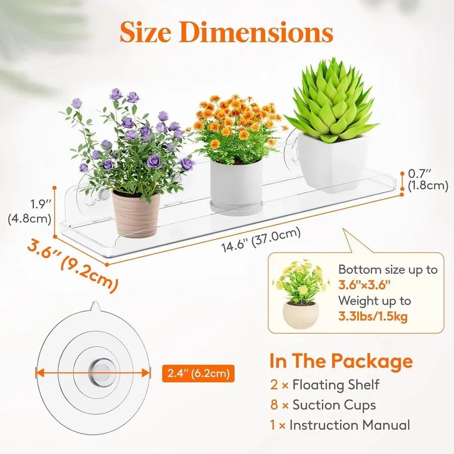 Вакуумная присоска Window Plant Floating Shelves 14.6X3.6, Acrylic Suction Cup — фото лота 2