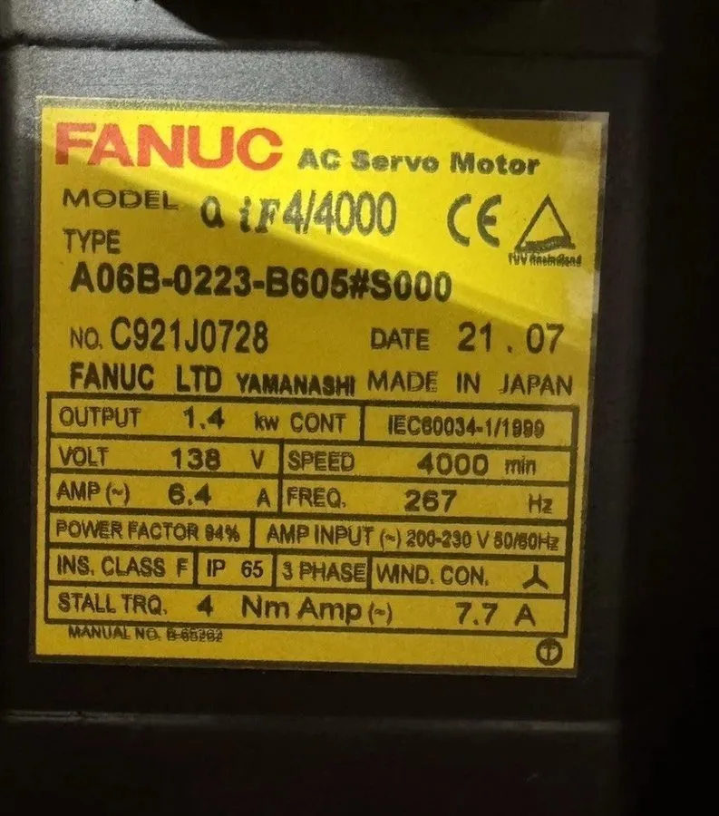 Серводвигатель Fanuc A06B-0223-B605 a 4/4000i AC Servo Motor 138 V 1.4 kW A06B