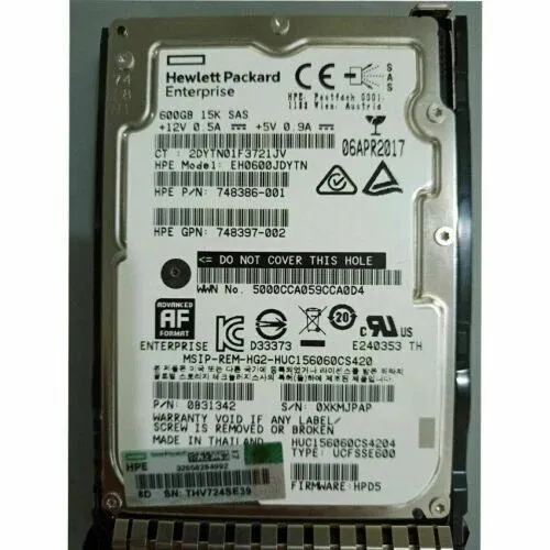 Жёсткий диск NewHP 748387-B21 748435-001 600GB SAS 12G 15K SFF 2.5IN SC 512E ENT