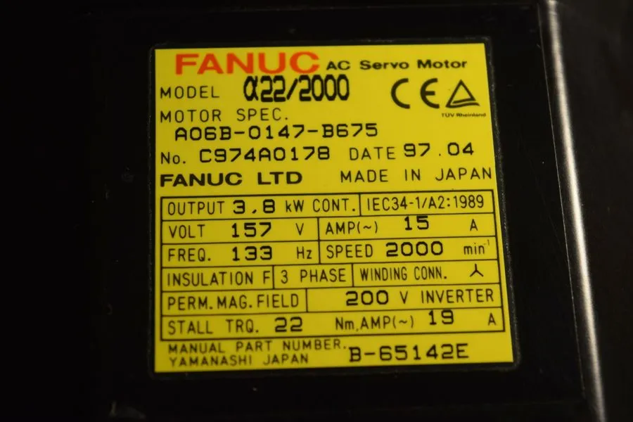 Серводвигатель Fanuc CNC A06B-0147-B675 3.8kW 157VAC 15AMP AC Servo Motor
