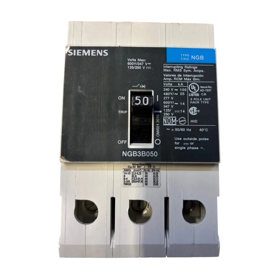 Автоматический выключатель Siemens NGB3B050B 50A 3-Pole 480V Molded Case Circuit