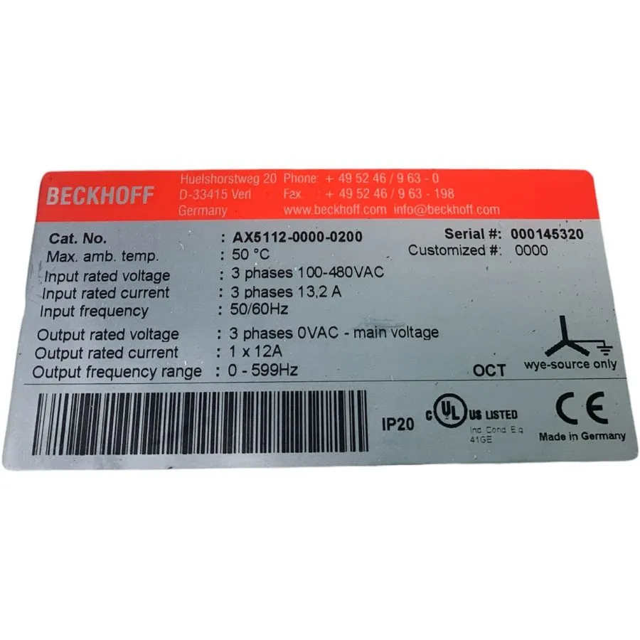 Сервопривод BECKHOFF AX5112-0000-0200 Servo Driver
