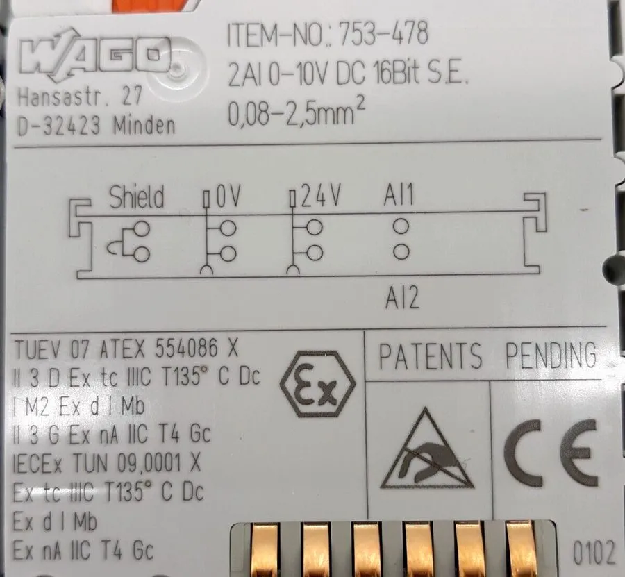 Модуль ввода-вывода WAGO 753-478 2AI 0-10V DC 16Bit Analog Input Module S.E