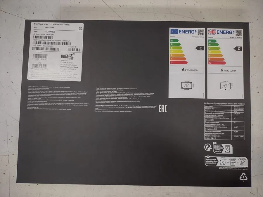 Монитор LENOVO THINKVISION M14d, 14" LCD, 2240x1400, 60Hz, USB-C wCABLE, 63AAUAR