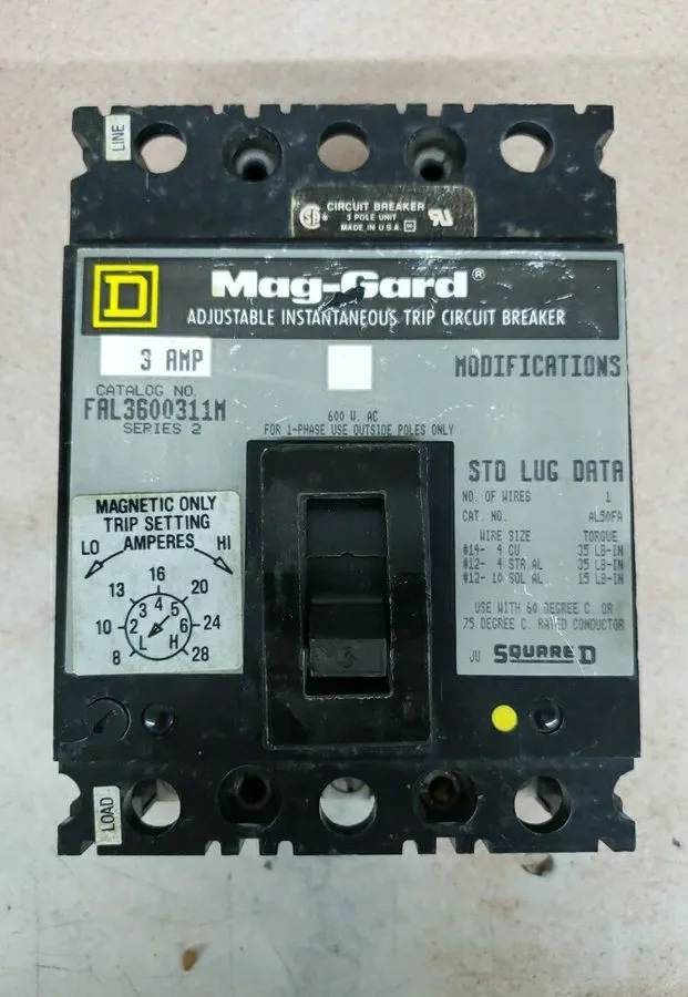 Автоматический выключатель SQUARE D CIRCUIT BREAKER 3-POLE 3-AMP 600V FAL3600311