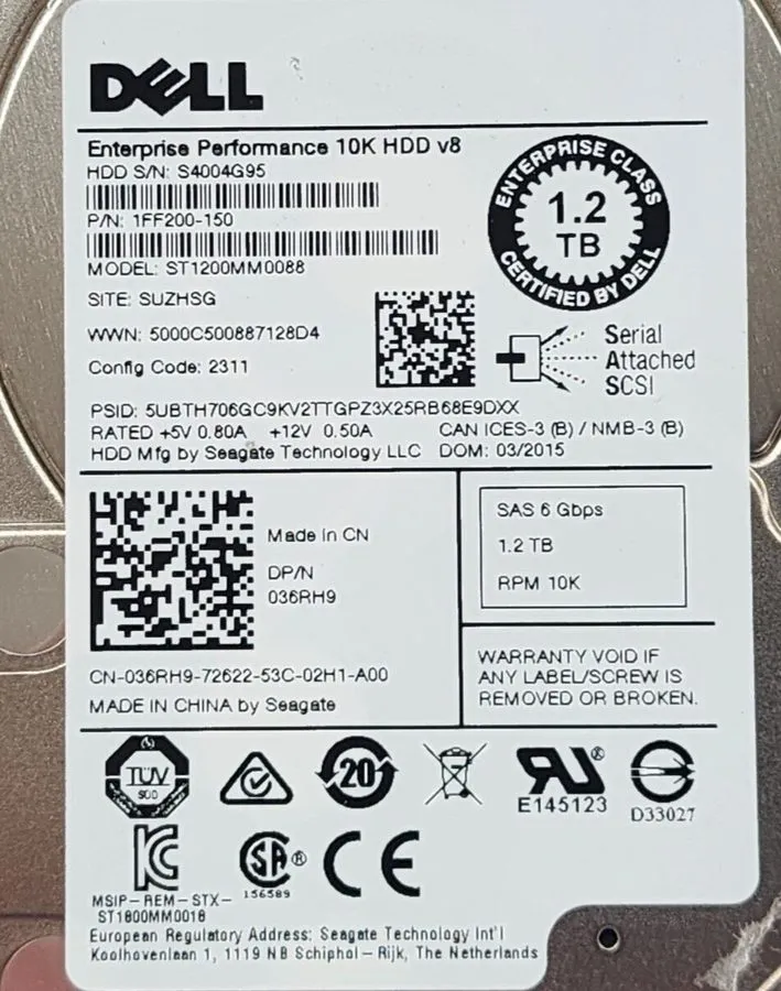Жёсткий диск Dell 36RH9 Hard Drive HDD Enterprise 1.2TB 10K SAS 6Gb/s 2.5inch Ho
