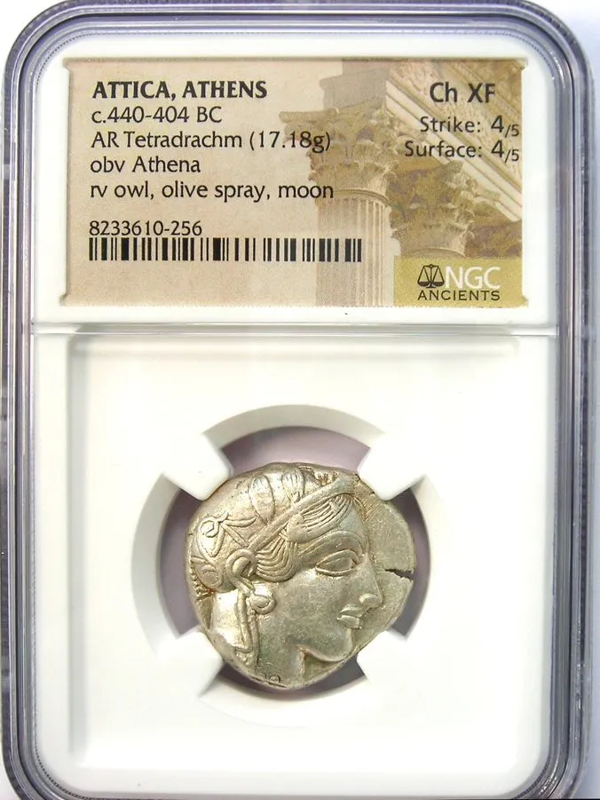 Лабораторный прибор Attica Athens Greek Silver Owl AR Tetradrachm 440-404 BC NGC