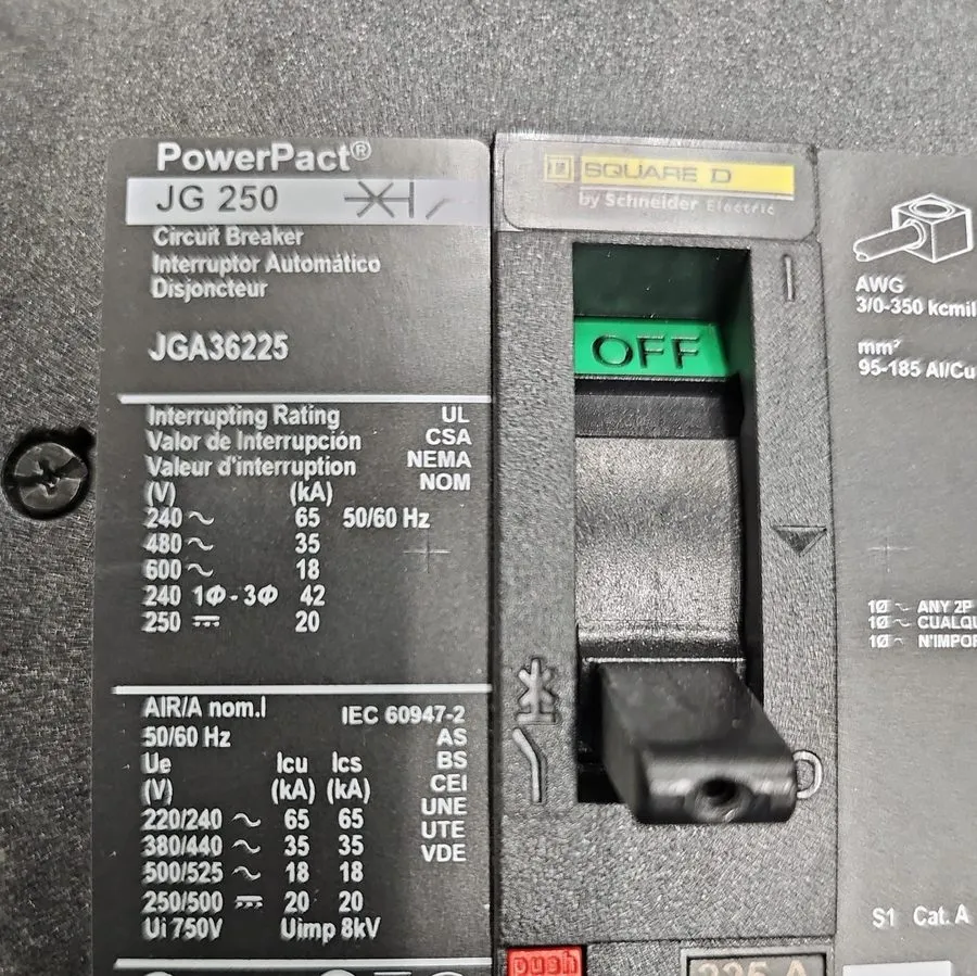 Автоматический выключатель SQUARE D JGA36225 JGA I-LINE 3 POLE 225 AMP 480v CIRC — фото лота 2