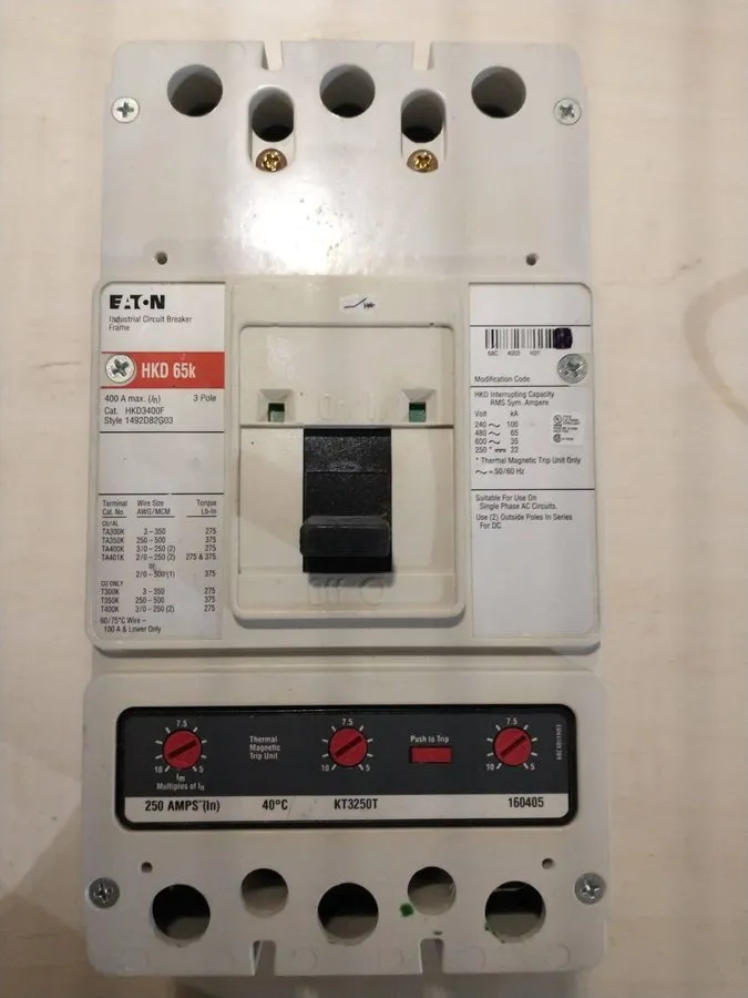 Автоматический выключатель EATON HKD 480V 65K HKD3400F 3 POLE 250 AMP TRIP CIRCU