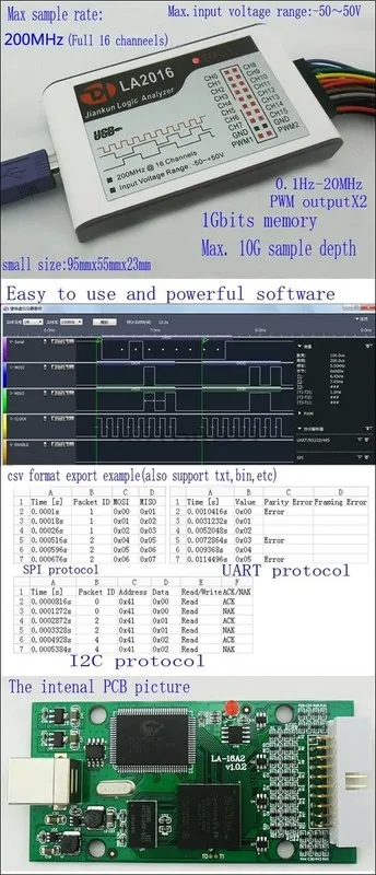 Логический анализатор LA2016 USB Logic Analyzer 16 Channels 200MHz Max Sample Ra