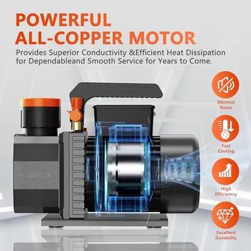 Насос 5CFM Vacuum Pump HVAC Vacuum Pump, 1/2HP 38 Micron 110V Air 1-Stage