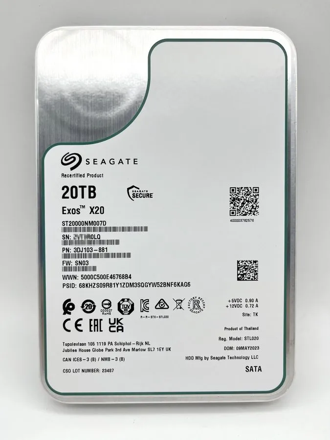 Жёсткий диск Seagate Exos X20 20TB Enterprise HDD 7200 RPM SATA 6Gb/s 3.5" ST200